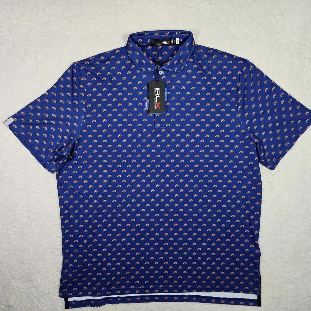 RLX Ralph Lauren Mens XL Performance Golf Floral Print Polo Shirt Stretch Blue
